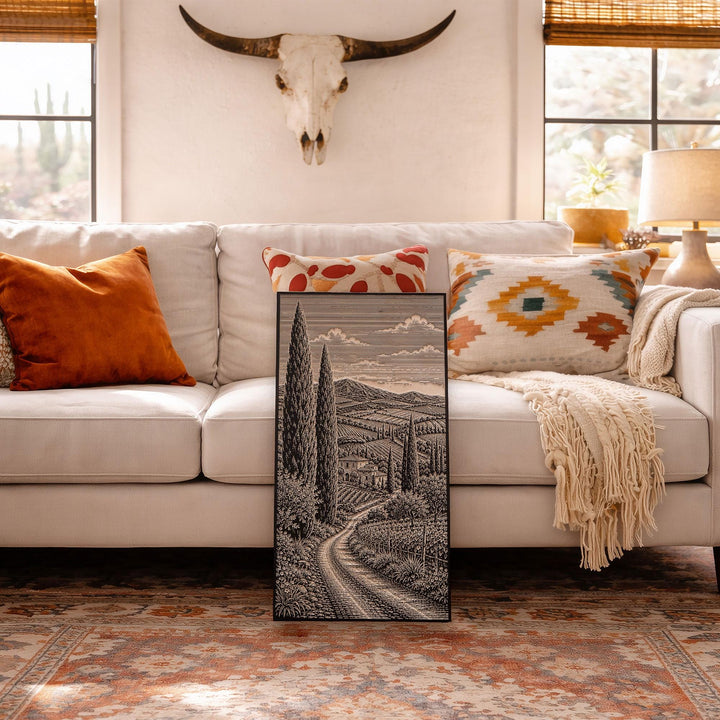 Tuscany Italian Cypress Trees Engraved Birch Art Panel