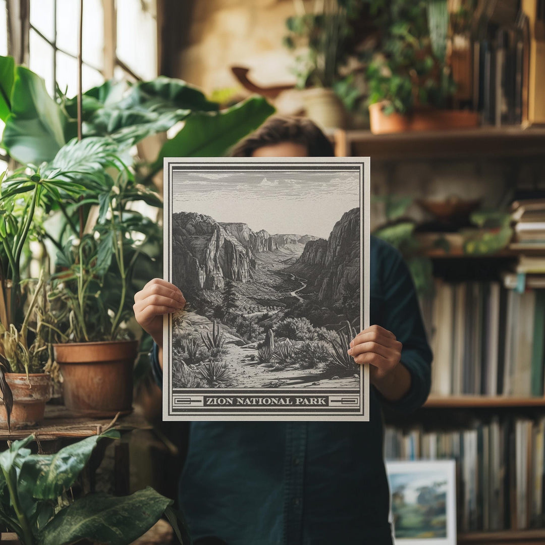 Zion National Park Big Bend of the Virgin River Lithograph - Vintage Utah poster design, archival matte fine art print, Outdoorsy Gift