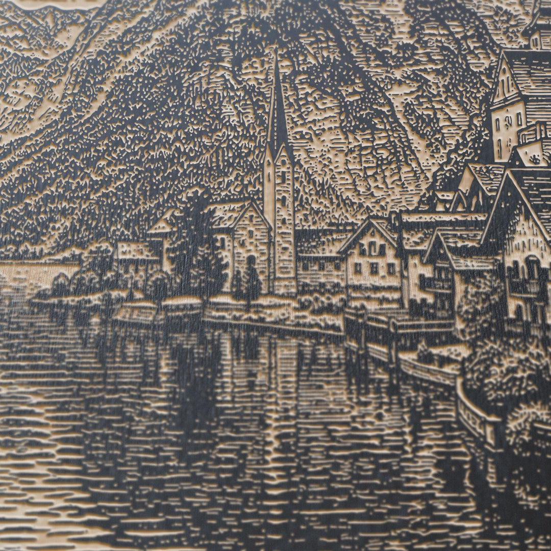 Hallstatt Austria Engraved Birch Art Panel
