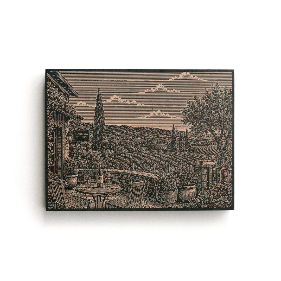 Sonoma Winery Engraved Birch Art Panel