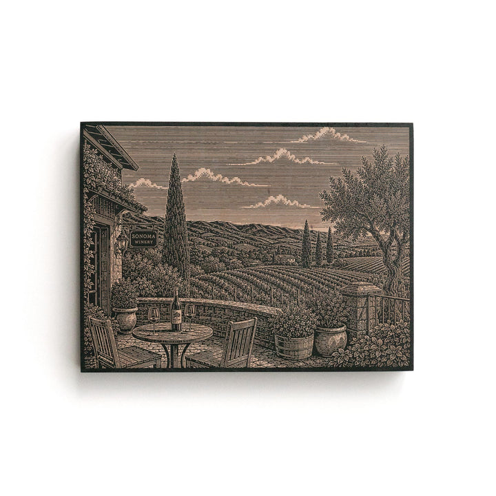 Sonoma Winery Engraved Birch Art Panel