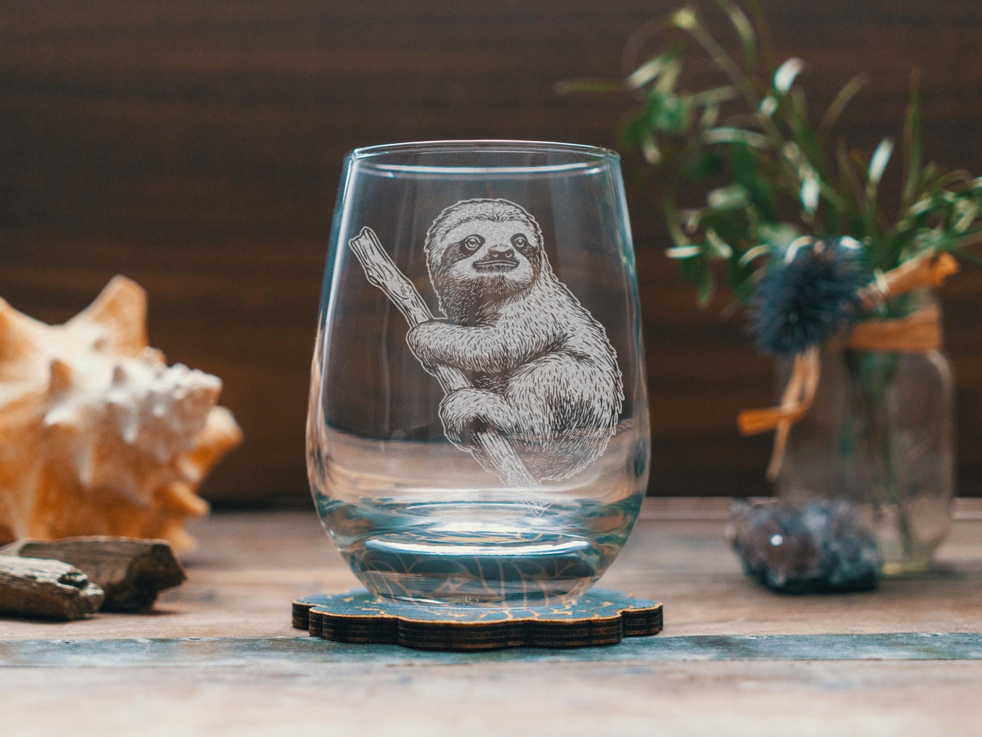 Sloth Glasses | Rainforest Animal Personalized Whiskey, Wine & Beer Glassware, Nature Lover Drinkware, Jungle Themed Decor, Cute Sloth Gift