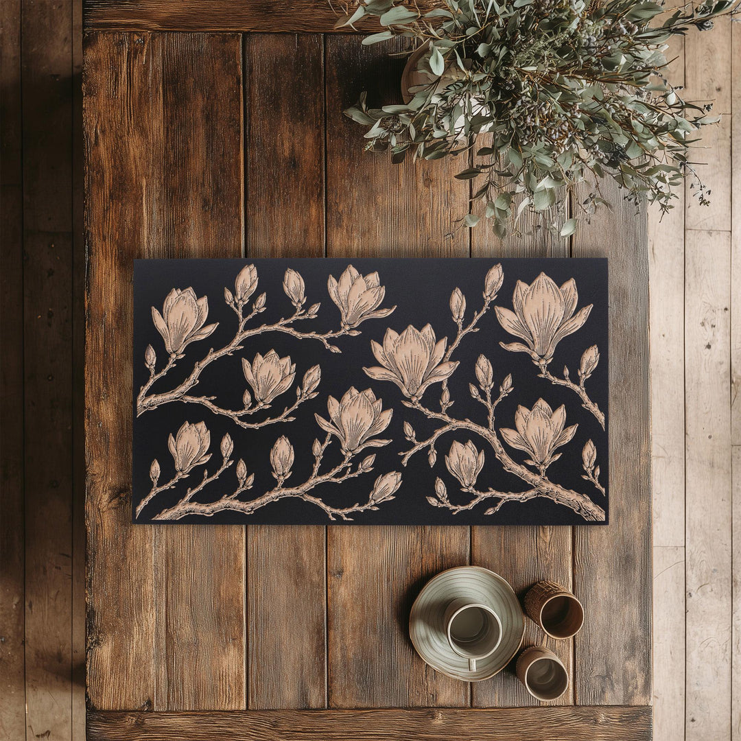 Japanese Magnolia Blossoms Engraved Birch Art Panel