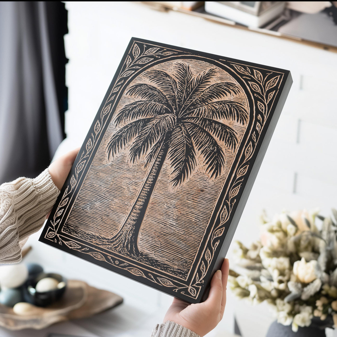 Palm Tree Engraved Birch Illustration