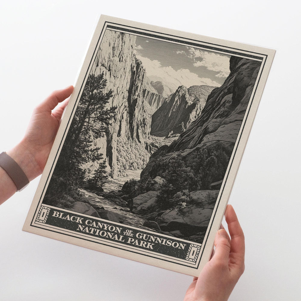 Black Canyon of the Gunnison National Park Lithograph Style Print - Vintage Colorado archival matte fine art print. Mountain Hiking gift