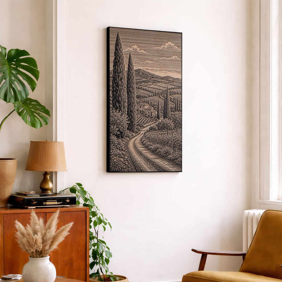 Tuscany Italian Cypress Trees Engraved Birch Art Panel
