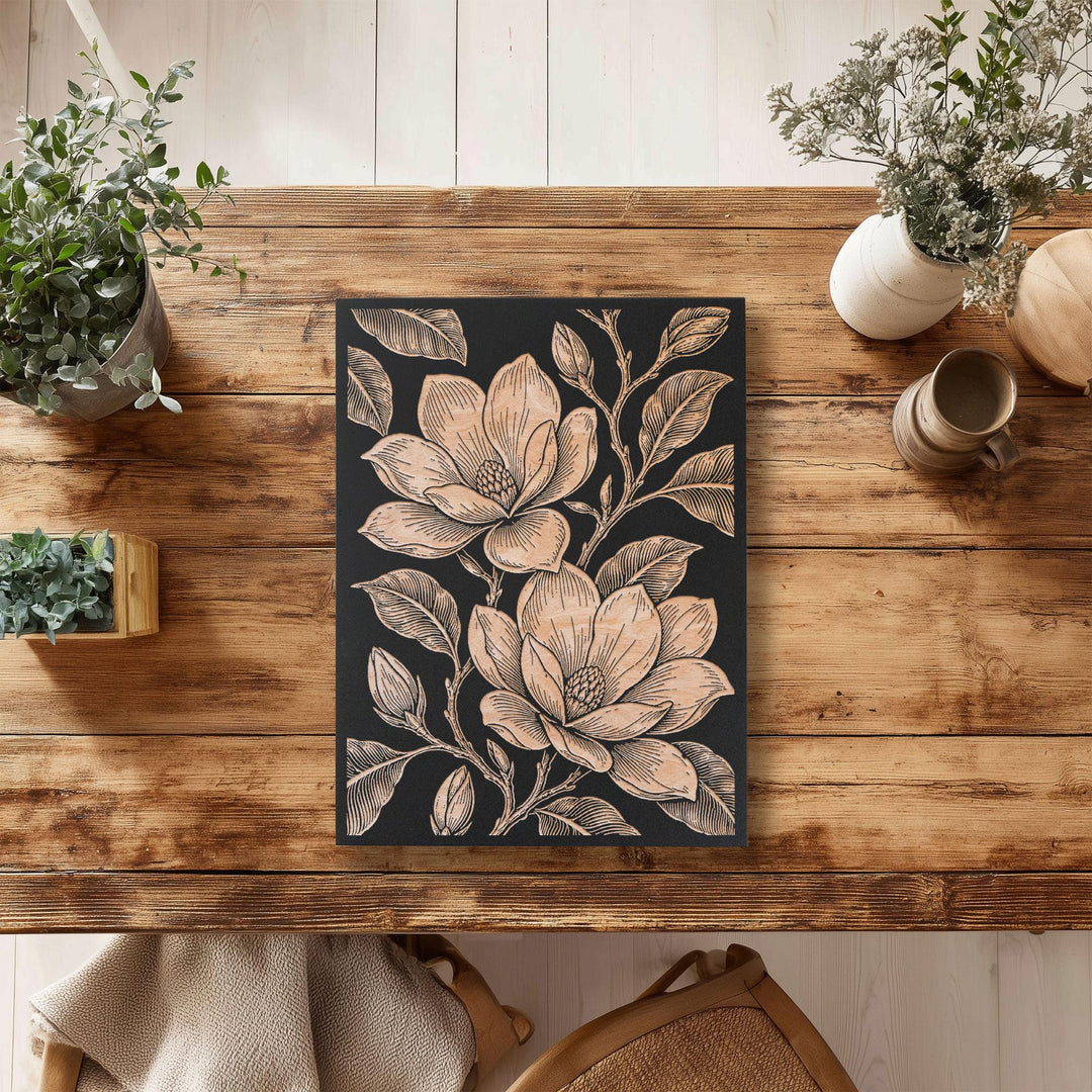 Magnolia Blossom Engraved Birch Art Panel
