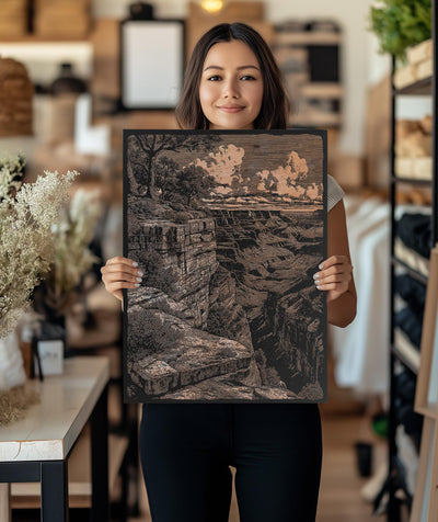 Grand Canyon Rim Engraved Illustration