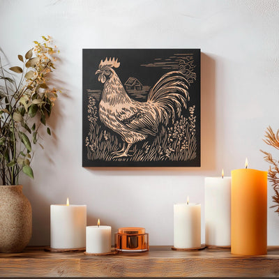 Farm Rooster Engraved Wood Wall Art Panel