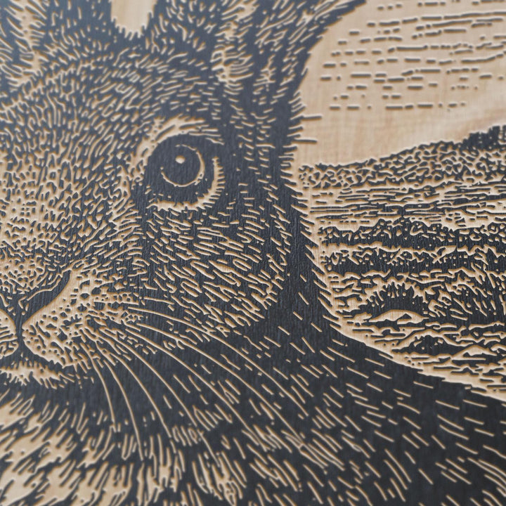 Jackrabbit in Desert Landscape Engraved Birch Art Panel