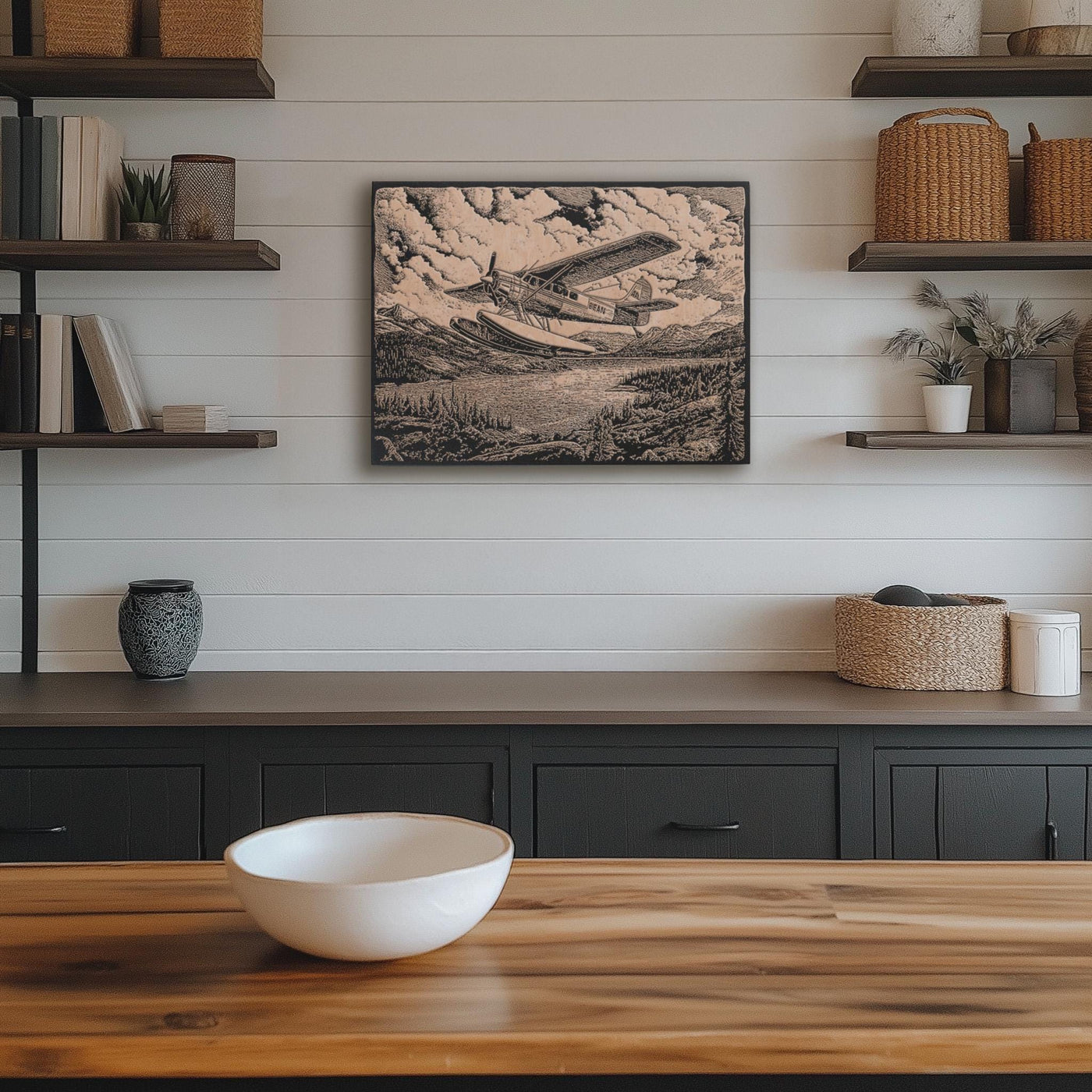 Bush Plane Engraved Illustration