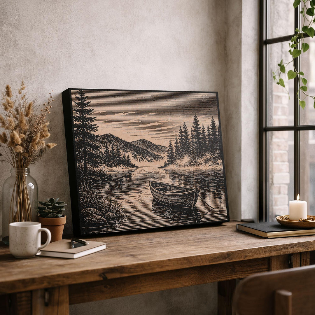 Serene Lake at Dawn Engraved Birch Art Panel