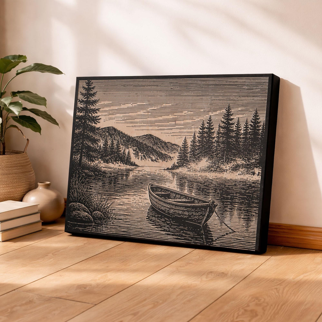 Serene Lake at Dawn Engraved Birch Art Panel