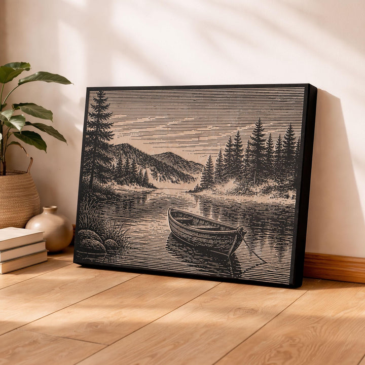 Serene Lake at Dawn Engraved Birch Art Panel