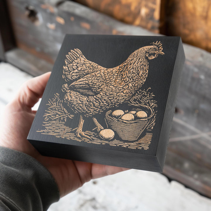 Hen With Eggs Engraved Illustration