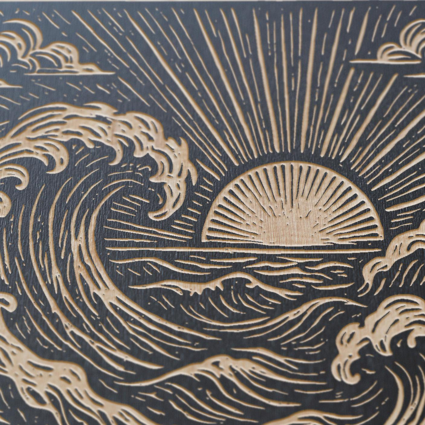 Ocean Sunset Engraved Birch Illustration