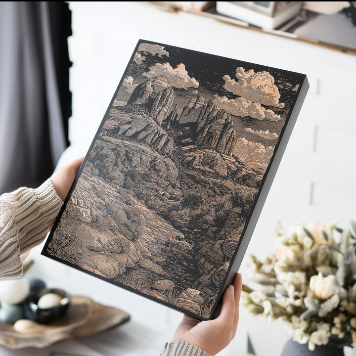 Arizona Cathedral Rock Scene Engraved Illustration