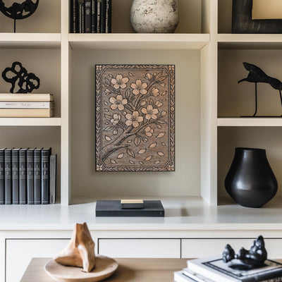 Cherry Blossom Branch Engraved Birch Illustration