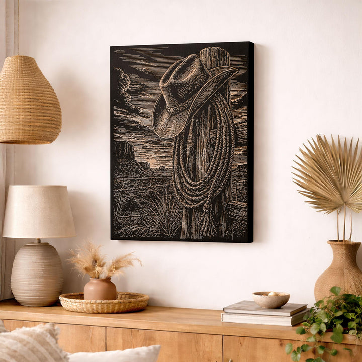 Cowboy Hat Engraved Illustration