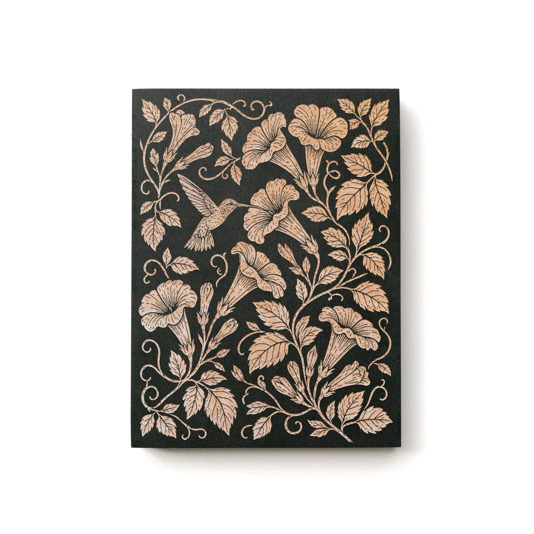 Hummingbird and Trumpet Vine Engraved Birch Art Panel