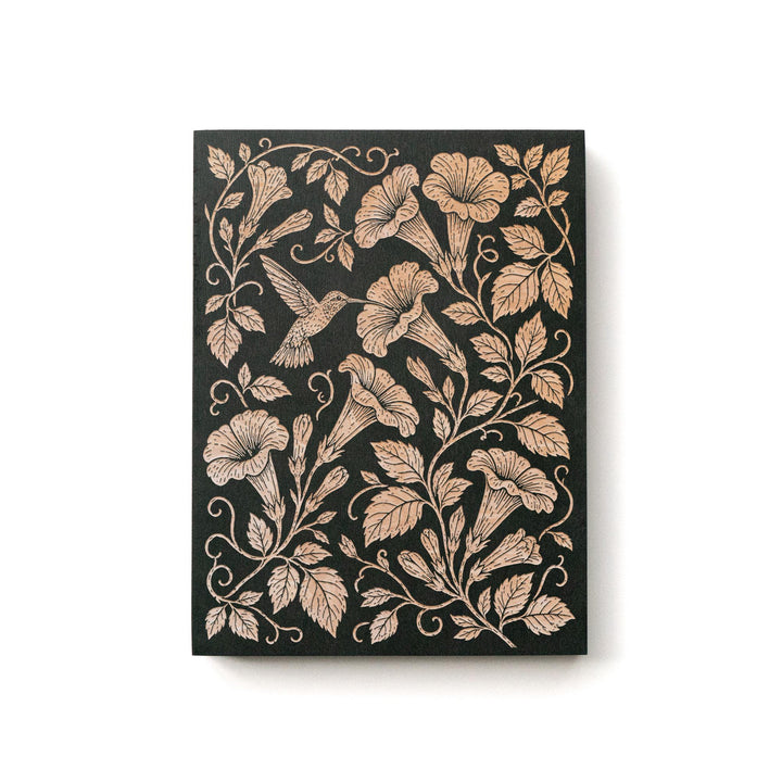 Hummingbird and Trumpet Vine Engraved Birch Art Panel