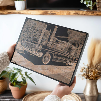 Vintage Lowrider Convertible Engraved Illustration