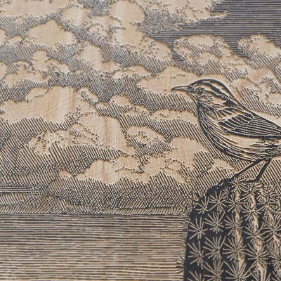 Cactus Wren Scene Engraved Illustration
