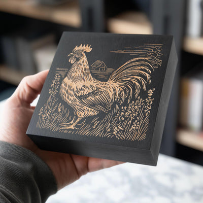 Farm Rooster Engraved Wood Wall Art Panel