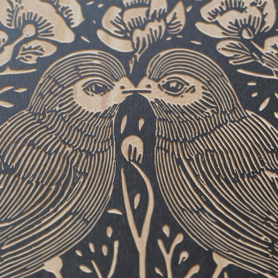 Lovebirds Engraved Birch Wood Panel
