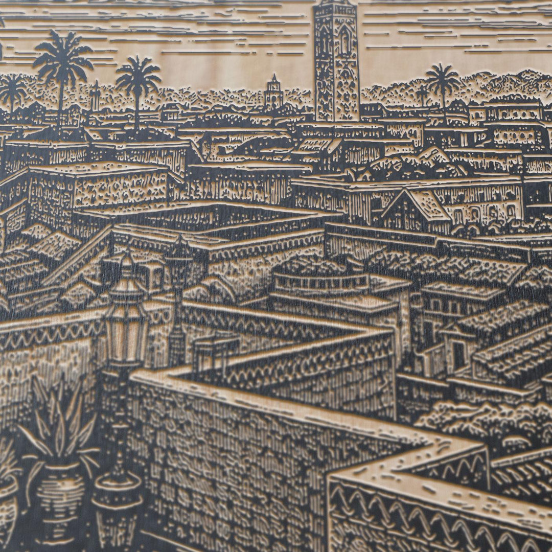Marrakech Rooftop Courtyard Engraved Birch Art Panel
