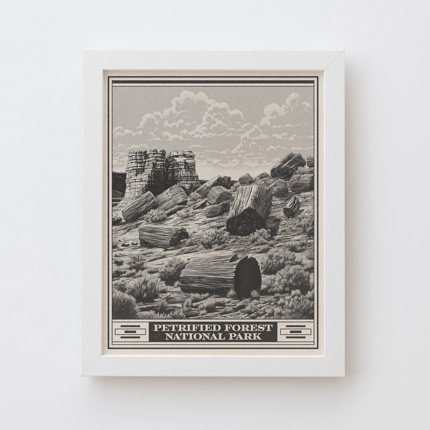 Petrified Forest Park Lithograph Style Print - Vintage Arizona archival matte fine art print. Rainbow Forest Newspaper Rock Desert West Gift