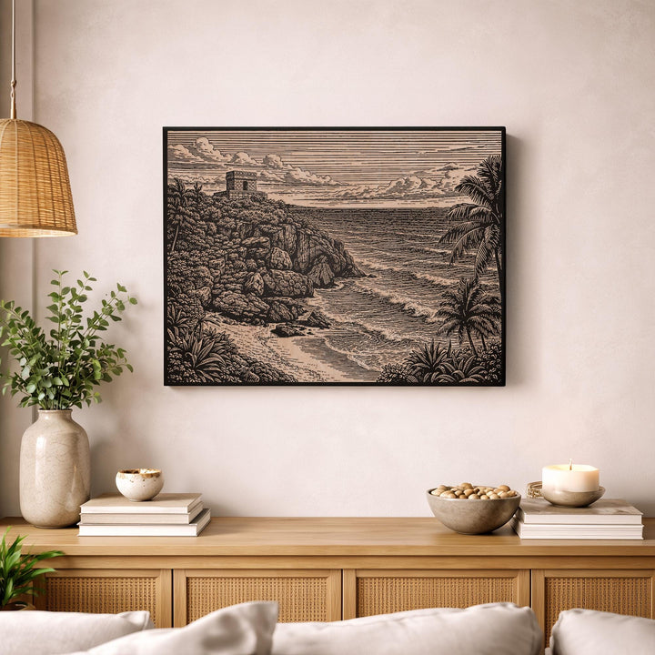 Tulum Beach Engraved Birch Art Panel
