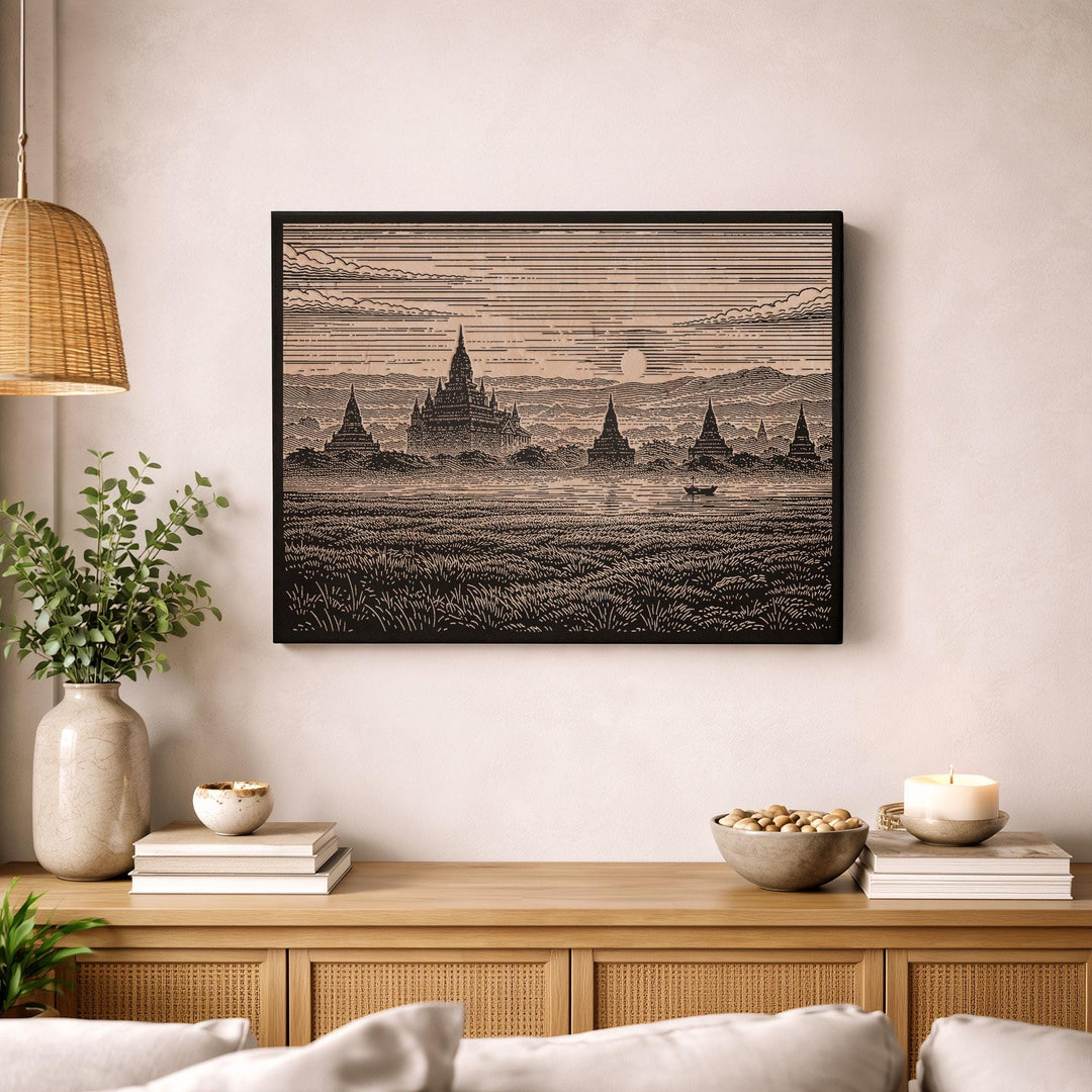 Bagan Myanmar Engraved Birch Art Panel