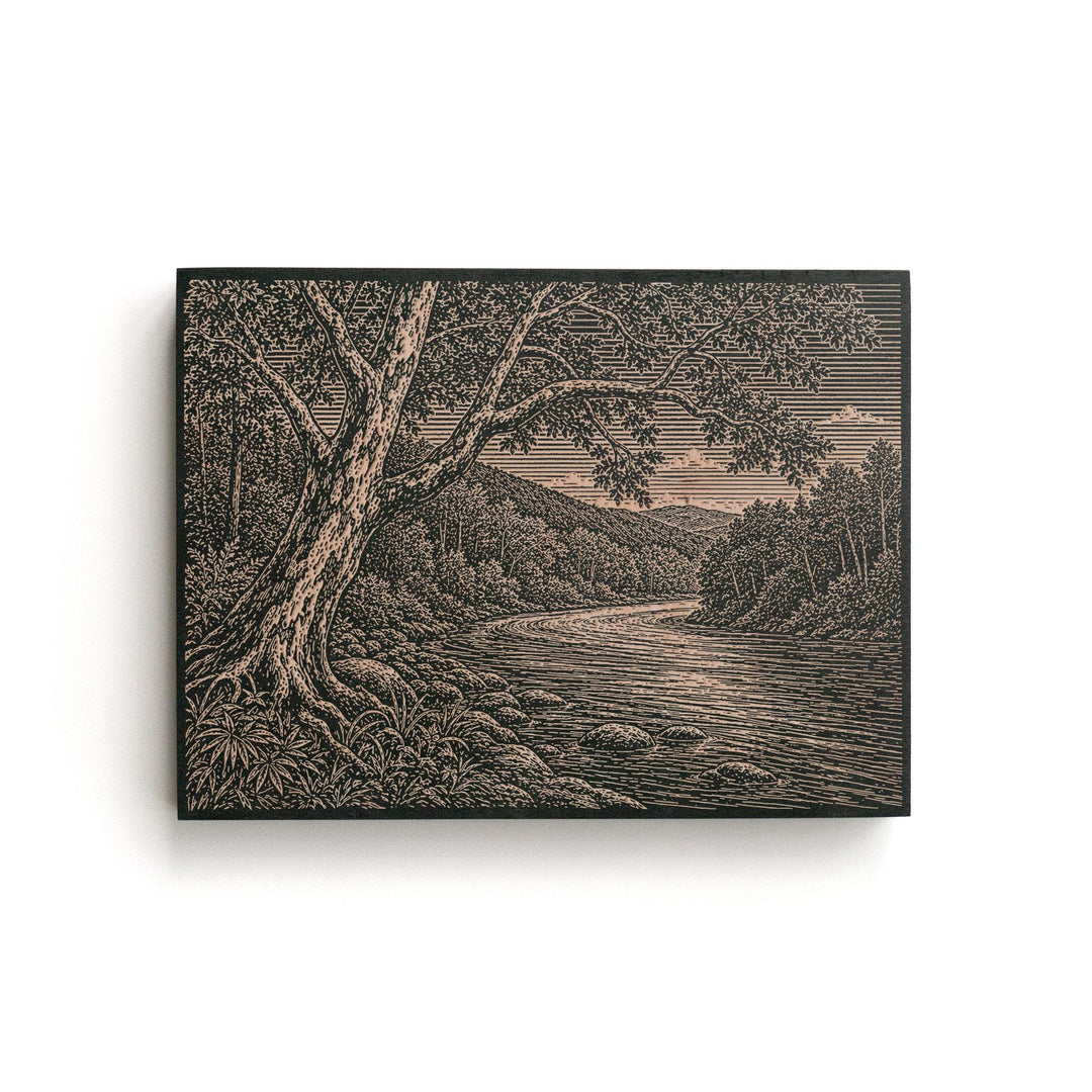 Sycamore River Bend Engraved Birch Art Panel