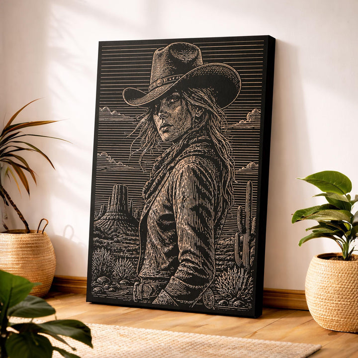 Cowgirl Engraved Illustration
