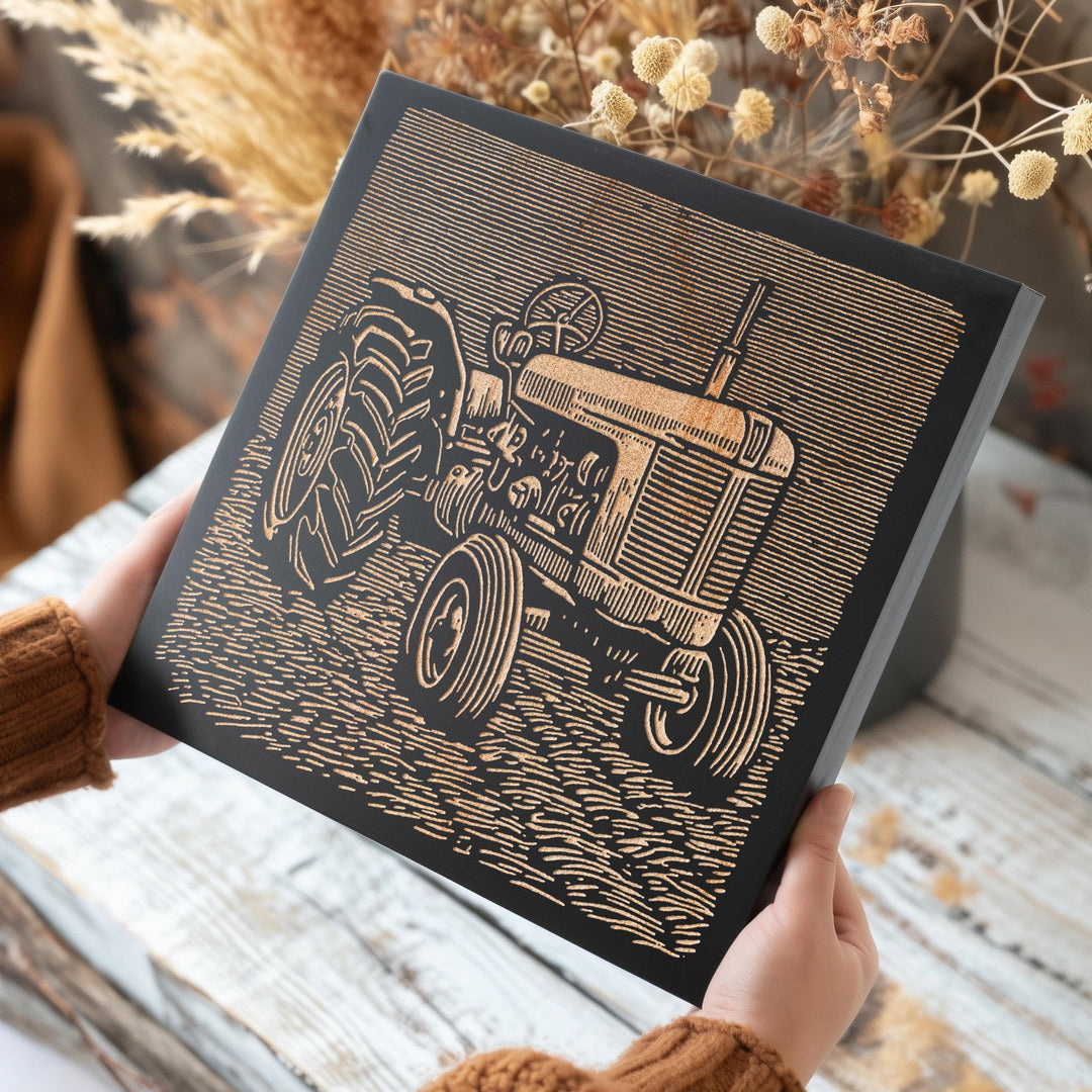Farm Tractor Engraved Illustration