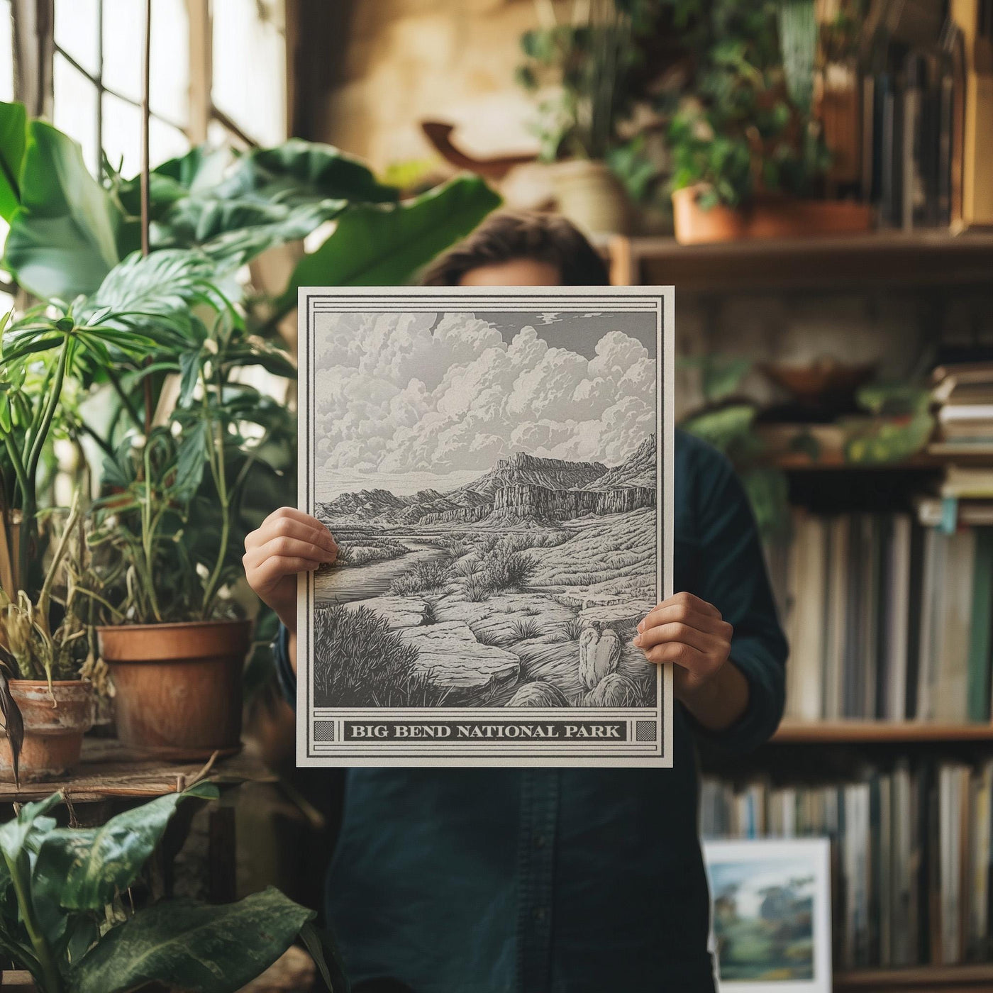 Big Bend Lithograph Style Print - Vintage Texas archival matte fine art print. Chisos mountain range. Rio Grand Chihuahuan Desert. West Gift