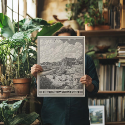 Big Bend Lithograph Style Print - Vintage Texas archival matte fine art print. Chisos mountain range. Rio Grand Chihuahuan Desert. West Gift