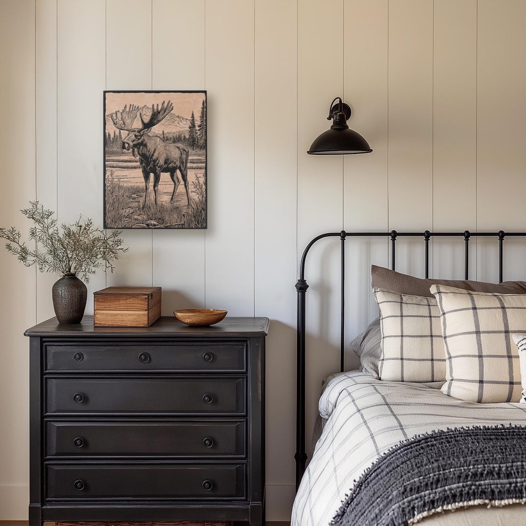 Moose in a Bog Engraved Illustration