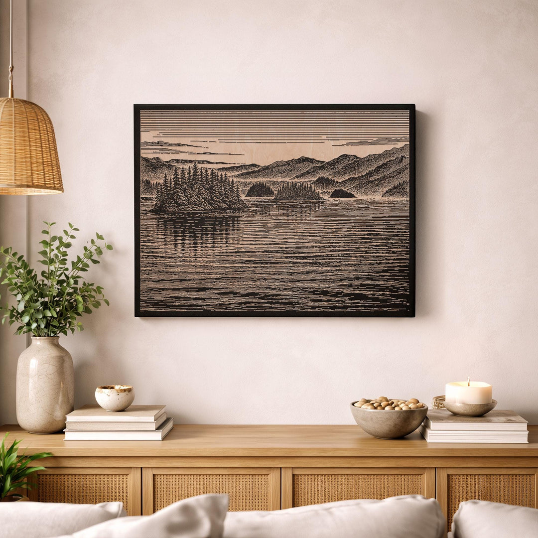 Inside Passage British Columbia Engraved Birch Art Panel