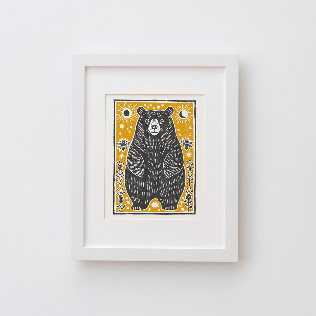 Bear &amp; Bees Linocut Print