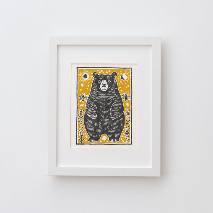 Bear &amp; Bees Linocut Print