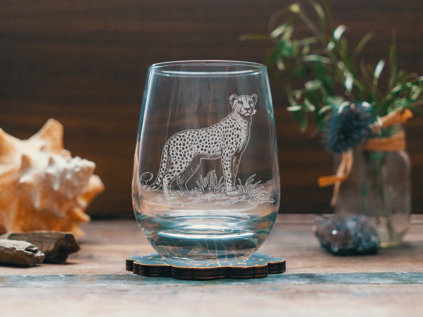 Cheetah Glasses | Personalized Safari Whiskey, Wine & Beer Etched Glassware Gift, African Wildlife Themed Drinkware, Memorable Trip Gift.