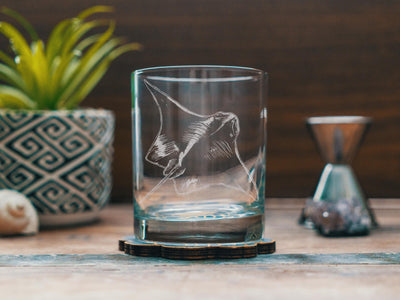 Cownose Ray Glasses | Personalized Ocean Theme Whiskey, Wine & Beer Etched Glassware, Reef Home Decor, Marine Drinkware, Sea Aquarium Gift
