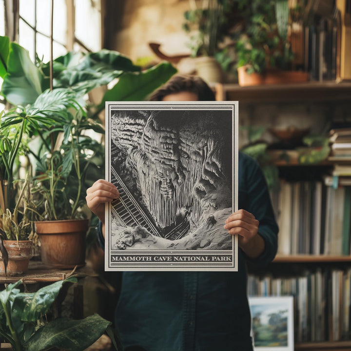 Mammoth Cave National Park Lithograph Style Print - Vintage Kentucky archival matte fine art print. Frozen Niagara. Caving Travel Gift.