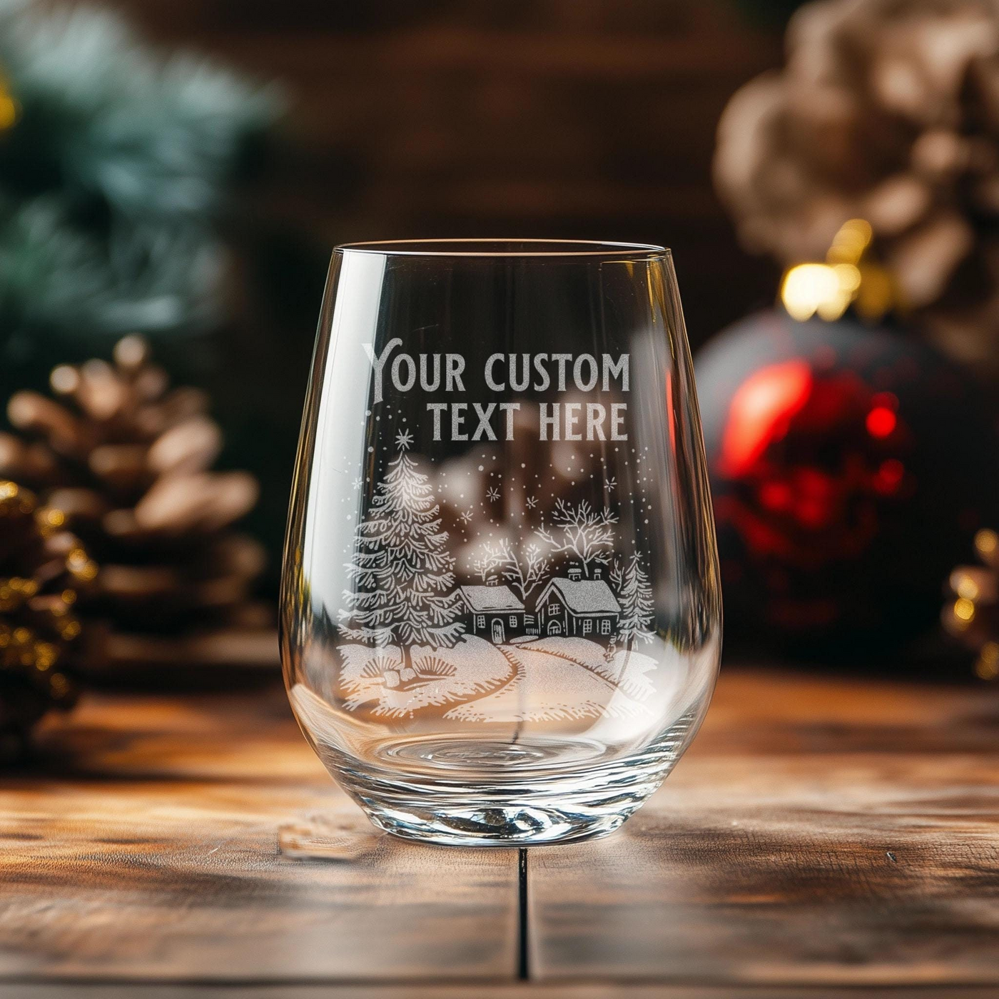 a wine glass sitting on top of a wooden table