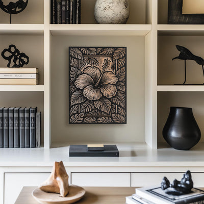 Hibiscus Flower Engraved Birch Illustration