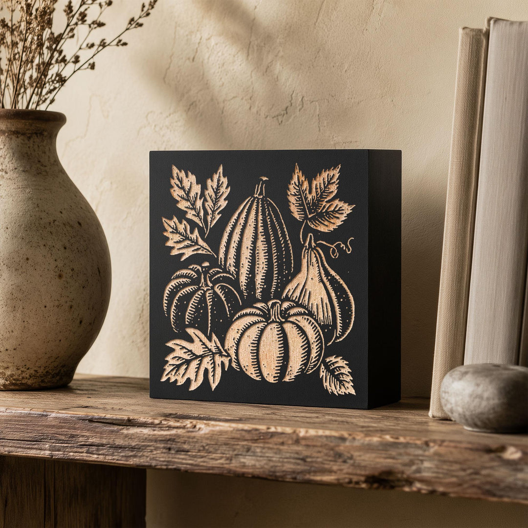 Autumn Gourds Engraved Birch Wood Panel