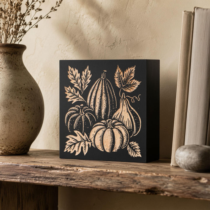 Autumn Gourds Engraved Birch Wood Panel