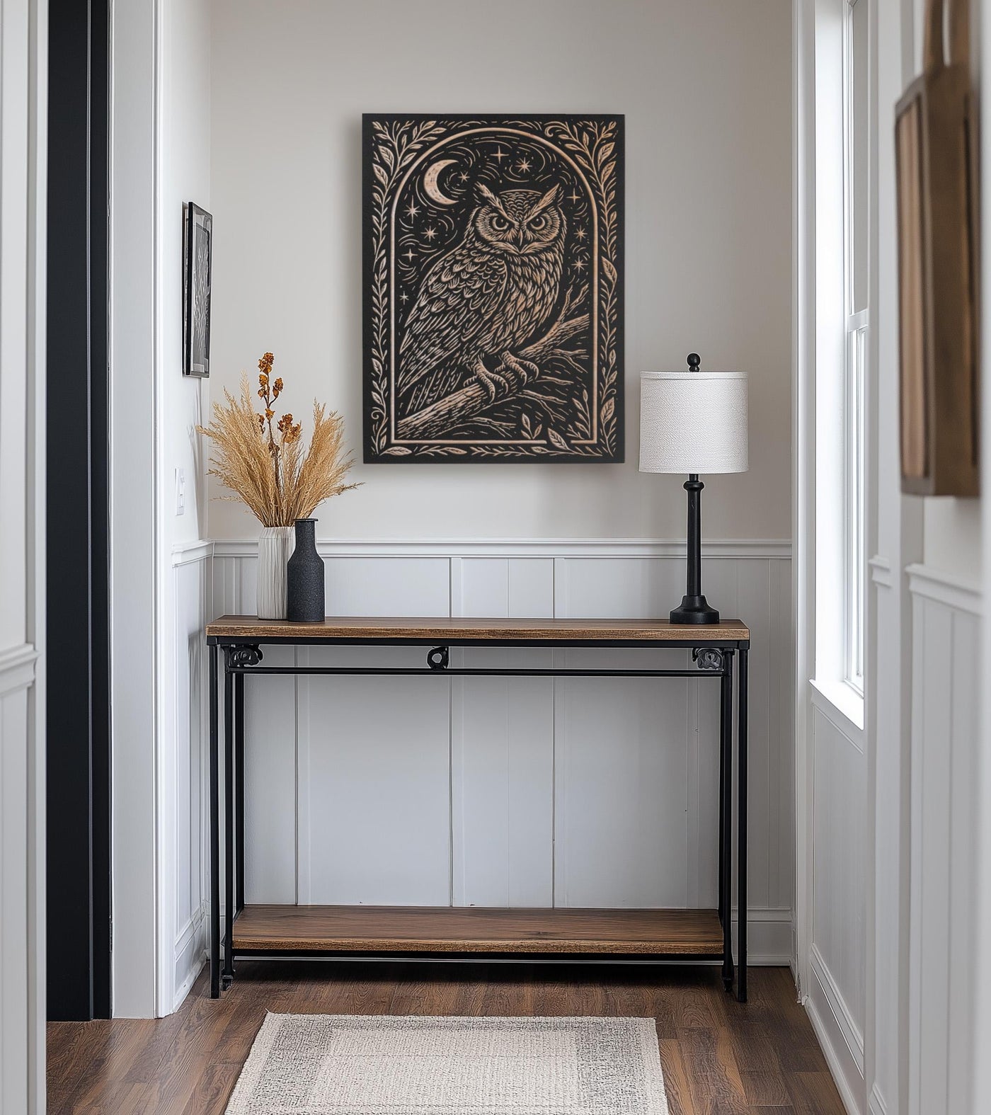 Owl & Moon Engraved Birch Illustration